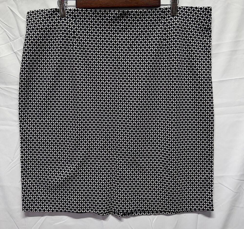 J.Jill Geometric Black White Ponte Skirt XL Stretch Work Career Comfort Office